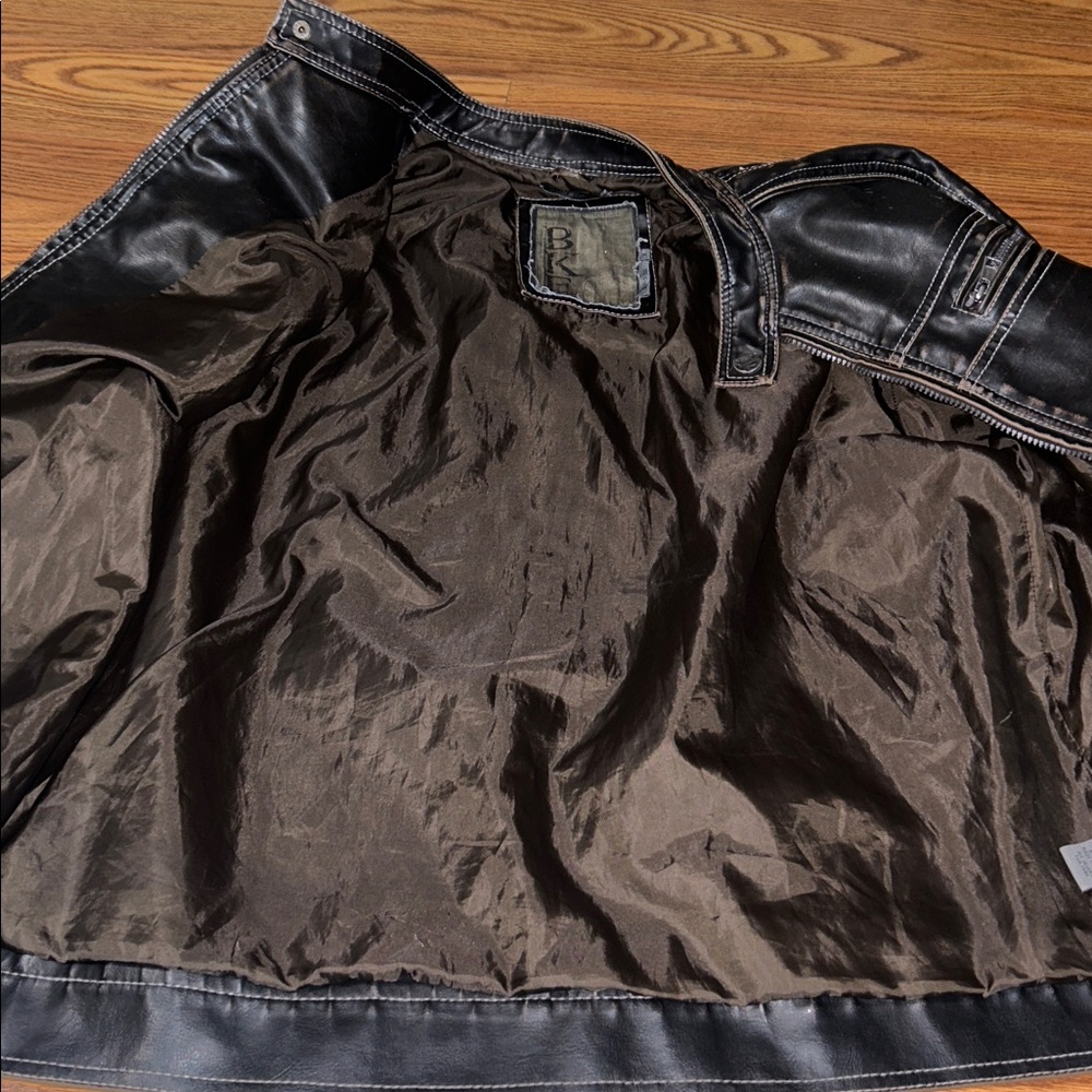 Y2K BLE Athletic Fit Faux Brown Distressed Leather HEAVY Coat Fully Lined Men XL - Picture 10 of 10